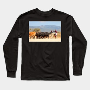 Maasai (or Masai) Herders with Cattle, on the Road, Tanzania Long Sleeve T-Shirt